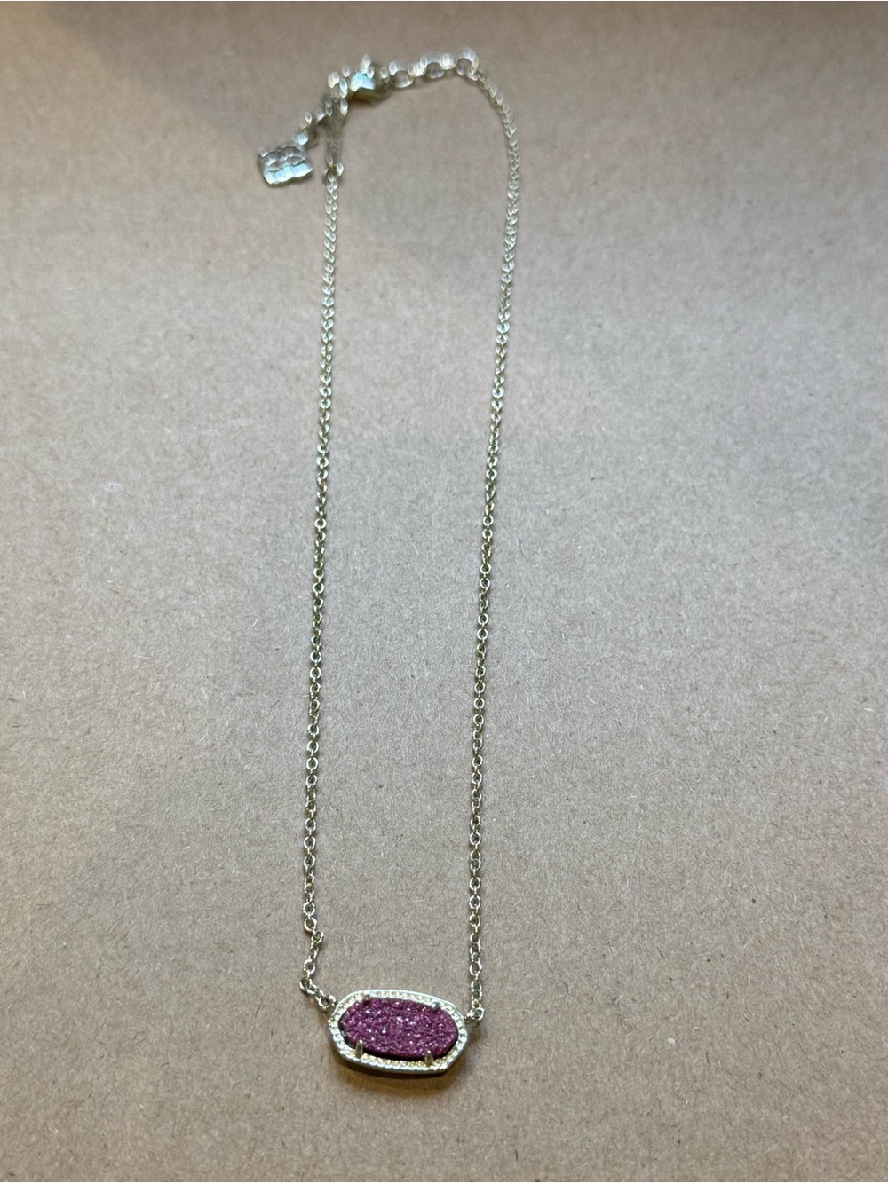 Kendra Scott Gold Necklace with Pink Druzy Pendant